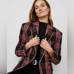 Ann Taylor Red and Black Plaid Blazer